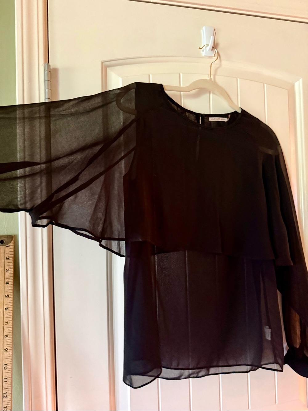 Mustard Seed Black Sheer Chiffon Capelet Overlay Blouse